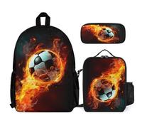 WECECE Mochila Fútbol Americano con Llamas Escolar con Bolsa de Almuerzo Estuche para Niños, Mochila Fútbol para Niños, Adolescentes, Escuela Primaria y Secundaria