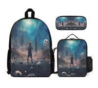 WECECE Mochila Fútbol Escolar para Adolescentes y Niñas, con Lonchera y Estuche para Lápices, Mochilas Casual, Juego de Mochila con Fútbol