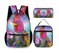 WECECE Mochila Gallo Colegio Niña con Lonchera y Estuche para Lápices, Mochilas Escolares Pollo Galo Francés Niños 7-11 Años para Regalo Vuelta al Cole