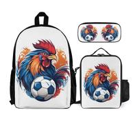 WECECE Mochila Gallo Escolar Niña Primaria 3 Piezas, Mochila para Niñas Kawaii con Pollo Galo Francés 6 a 12 Años, Mochilas Escolares Chica Ligera