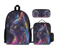 WECECE Mochila Gato para Niñas con Bolsa de Almuerzo, Mochilas Escolares Gatito para Estudiantes Primaria y Secundaria, Bonito Juego de Mochila