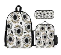 WECECE Mochila Girasol para Niñas con Bolsa de Almuerzo, Mochilas Escolares Flor para Estudiantes Primaria y Secundaria, Bonito Juego de Mochila