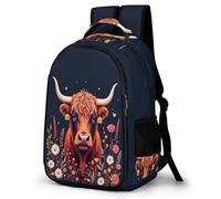 WECECE Mochila Highland Gatotle Escolar Niña, Mochilas Escolar Niño 1º-5º Curso, Mochila para Adolescente con Cow Design para Colegio y Viajes
