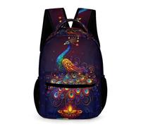 WECECE Mochila Ilustración de Pavo Real Niños 6-12 Años Mochila Primaria Diseño Animal Niñas 5 Curso Backpack para Libros Cuadernos Cosas de Colegio Botella Regalo Cumpleaños