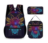 WECECE Mochila Infantil Abeja Estudiantes con Bolsa Térmica y Estuche, Mochila Escolar Abeja Reina Niñas 8-15 Años para Secundaria y Escuela