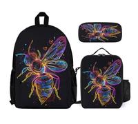 WECECE Mochila Infantil Abeja Niña con Lonchera Térmica y Estuche para Lápices, Mochila Escolar Abeja Reina Niño 6-11 Años para Escuela, Excursiones y Tiempo Libre