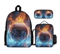 WECECE Mochila Infantil Baloncesto de Hielo y Fuego Niña con Lonchera Térmica y Estuche para Lápices, Mochila Escolar Baloncesto Niño 6-11 Años para Escuela, Excursiones y Tiempo Libre