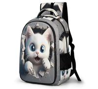 WECECE Mochila Infantil Blanco Gato Niños y Niñas Primaria 2º-4º Bolsa Colegio Gatito 6-9 Años Mochila Escolar, School Bag Grande y Resistente para Vuelta al Cole y Regalo
