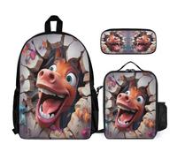 WECECE Mochila Infantil Caballo Adolescentes con Bolsa de Almuerzo y Estuche, Set de Mochila Animal En 3D Niñas 8-15 Años para Secundaria y Viajes