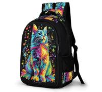 WECECE Mochila Infantil Colorido Gato Niños y Niñas Primaria 1º-3º Bolsa Colegio Gatito Música 9-13 Años Mochila Escolar, Daypack Ligera y Grande para Uso Diario y Paseo Gran Capacidad