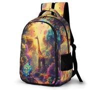 WECECE Mochila Infantil Estampado de Jirafa Pavo Real Chico 8 Años Mochila Colegio Diseño de Animal Niña 3º-6º Curso Mochila Escolar Grande, Daypack Instituto Viaje y Uso Diario