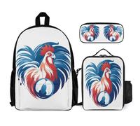 WECECE Mochila Infantil Gallo Niña con Estuche y Lonchera, Set de Mochila Pollo Francés Galo Estudiantes 6-11 Años para Primaria, Viajes y Senderismo