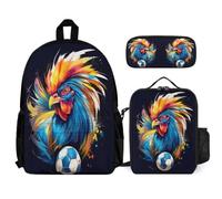 WECECE Mochila Infantil Gallo Niña con Estuche y Lonchera, Set de Mochila Pollo Galo Francés Estudiantes 6-11 Años para Primaria, Viajes y Senderismo
