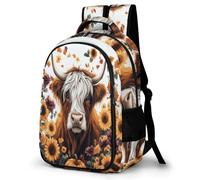 WECECE Mochila Infantil Highland Gatotle Niño 9-14 Años - Mochila Escuela Primaria Ligera con Animal Cow para El Colegio, Viajes y Vuelta Al Cole