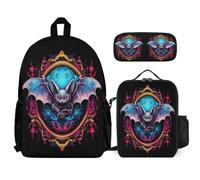 WECECE Mochila Infantil Murciélago Ardilla Voladora Niña con Lonchera Térmica y Estuche para Lápices, Mochila Escolar Niño 6-11 Años para Escuela, Excursiones y Tiempo Libre