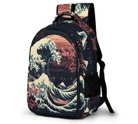 WECECE Mochila Japanese Style para Niñas - Mochila Escolar Niño Ligera - Mochilas Escolares con Wave Motif para Chicas Adolescentes 7 a 14 Años Colegio Viajes