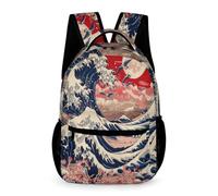 WECECE Mochila Japonés Estilo Olas Chico Chica 6 Años Mochila Escolar Olas Curso 1 Estudiantes Bolsa de Colegio para Libros 43x32x15 cm para Libros Cuadernos Uso Diario