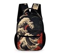 WECECE Mochila Japonés Estilo Olas Niño Niña 8 Años Mochila Escolar Olas Curso 3 Estudiantes Bolsa de Colegio Ligera 43x32x15 cm para Viaje y Colegio Libros y Cuadernos