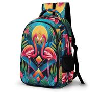 WECECE Mochila Juvenil Arte Rosa Flamingo Chicos y Chicas Curso 2-4 Bolsa Colegio Pájaro Hoja 10-14 Años Mochila Escolar, Bookbag Duradera y Práctica para Regalo de Cumpleaños Actividades Diarias