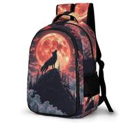 WECECE Mochila Juvenil Luna Llena Lobos Chicos y Chicas Curso 1-3 Bolsa Colegio Luna Lobo 12-16 Años Mochila Escolar, Backpack Grande Ajustable para Uso Diario y Deporte Libros y Cuadernos
