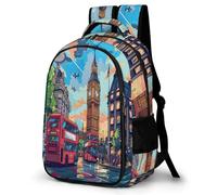 WECECE Mochila Juvenil Paisaje Urbano Londres Chicos y Chicas Curso 2-4 Bolsa Colegio Big Ben Londres 10-14 Años Mochila Escolar, Bookbag Duradera y Práctica para Regalo de Cumpleaños Actividades