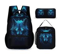 WECECE Mochila Lobo Escolar Niña Primaria 3 Piezas, 2026 Mochila Lobos Animales para Niñas Kawaii con Colgante 6 a 12 Años, Mochilas Escolares Chica Ligera