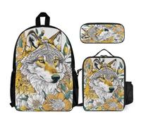 WECECE Mochila Lobo Escolar Niña Primaria 3 Piezas, Mochila para Niñas Kawaii con Lobo Animal 6 a 12 Años, Mochilas Escolares Chica Ligera
