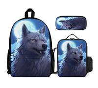 WECECE Mochila Lobo Escolar Niñas Primaria 3 Piezas, Mochila para Niños Kawaii con Animal Wolve 6 a 12 Años, Mochilas Escolares Chica Ligera
