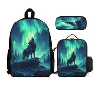 WECECE Mochila Lobo Escolar Niño Primaria 3 Piezas, Mochila Animal: Lobo para Niñas y Bolsa de Almuerzo 7 a 11 Años, Mochilas Escolares Chica Ligera