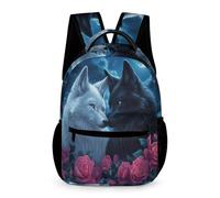 WECECE Mochila Lobos Couples Niña 12 Años Mochila Primaria Motivo Animal Lobo Diseño Niño 1 Curso Backpack Resistente Uso Diario Libros Cuadernos Botella Paseo Viaje Colegio