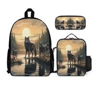 WECECE Mochila Lobos Escolar Niña Primaria 3 Piezas, Mochila para Niñas Kawaii con Lobo Animal 6 a 12 Años, Mochilas Escolares Chica Ligera