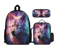 WECECE Mochila Lobos Escolar Niño Primaria 3 Piezas, Mochila Lobo Animal para Niñas y Bolsa de Almuerzo 7 a 11 Años, Mochilas Escolares Chica Ligera