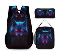 WECECE Mochila Lobos Niños Mochila Escolar Animal Lobo para Adolescente Pequeñas Mochilas Infantil Bolso Chicas para La Escuela,Viajes,Intemperie Juego de 3