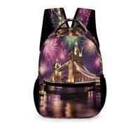 WECECE Mochila Londres Torre Puente para Niños 2 Curso Mochila de Fuegos Artificiales Niñas 6-12 Años Bookbag Bolsillo Frontal Práctico Libros Objetos Pequeños Regalo Escolar