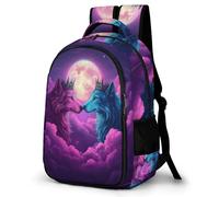 WECECE Mochila Moon Wolves Niño Transpirable, Mochilas Escolares Primaria para Niños De 8 a 12 Años, Mochila Infantil Gran Capacidad Moon Lobo para La Escuela, Viajes