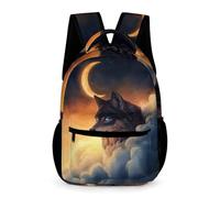 WECECE Mochila Motivo de Lobos Luna para Niños 2 Curso Mochila de Motivo Animal Lobo Niñas 6-12 Años Bookbag Bolsillo Frontal Práctico Libros Objetos Pequeños Regalo Escolar