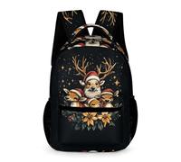 WECECE Mochila Motivo de Reno 2-5 Curso para Niños Bolsa Colegio Tema Navidad Ciervo Niñas 9-13 Años Bookbag Ligera con Bolsillos Laterales Libros Objetos Pequeños Vuelta al Cole