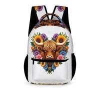 WECECE Mochila Motivo de Vaca Highland Niños 4 Curso Mochila Colegio Flores Niñas 10-13 Años Bolsa Escolar para Libros Cuadernos Bolsillo Frontal Bolsillos Laterales Outdoor Tiempo Libre