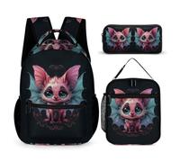 WECECE Mochila Murciélago Ardilla Voladora Escolar Niño Adolescentes, Juego de Mochila Escolar para niñas, Escuela, Tiempo Libre, con Bolsa para Almuerzo y Estuche