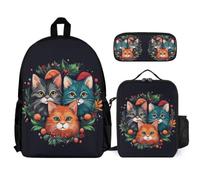 WECECE Mochila Niña Primaria Gato Bolsas Escolar Mochilas Gatito En 3D Infantil Niño Mochila Sets de útiles Escolares,Mochilas Niños para Escuela,Viajes