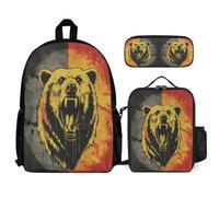 WECECE Mochila Oso Escolar Niñas con Bolsa de Almuerzo y Estuche, Set de Mochila Bandera Alemana Tema Niño 7-13 Años para Excursiones