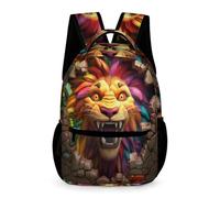 WECECE Mochila Para Colegio Impresión León, Escuela, Libro, Bolsa De Viaje, Mochila Animal Rey De Viaje Para Niños, Niñas Primaria 1º - 5º Rucksack