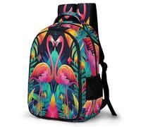 WECECE Mochila para Instituto Arte Rosa Flamingo Chica Cursos Medios Bolsa Escolar Pájaro Hojas Chico 11-14 Años Mochila Juvenil, School Bag Grande y Resistente para Colegio y Excursión