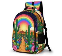 WECECE Mochila para Instituto Cactus Rainbow Chica Estudiantes 12-16 Bolsa Escolar Tema Planta Chico 11-15 Años Mochila Juvenil, Bookbag Impermeable Duradera para Excursión Escolar