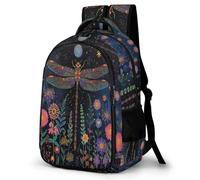 WECECE Mochila para Instituto Libélula Flores Chica Colegio Nivel Medio Bolsa Escolar Insecto Tema Chico 10-14 Años Mochila Juvenil, School Bag Ligera y Grande para Clases y Actividades
