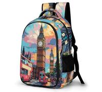 WECECE Mochila para Instituto Paisaje Urbano Londres Chica ESO 1º-4º Bolsa Escolar Big Ben Londres Chico 9-14 Años Mochila Juvenil, Backpack Grande y Resistente para Viaje y Ocio Escuela y Ocio
