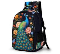 WECECE Mochila para Instituto Pavo Real Chica Curso 2-4 Bolsa Escolar Animal Pavo Real Chico 11-16 Años Mochila Juvenil, Bookbag Moderna Ligera para Vuelta al Cole y Regalo Escuela y Ocio