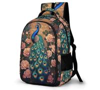 WECECE Mochila para Instituto Pavo Real Flores Chica Curso 1-3 Bolsa Escolar Animal Chico 10-15 Años Mochila Juvenil, Backpack Impermeable Duradera para Uso Diario y Paseo