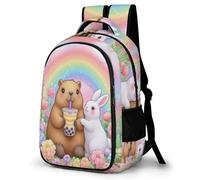 WECECE Mochila para Niños, Mochilas Escolar Capibara Arcoíris 1º-5º Curso, Mochila Animal Conejo Infantil para Colegio, Viaje y Uso Diario