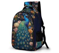 WECECE Mochila Pavo Real Estampado Niñas 8-12 Años Mochila Colegio Animal Motivo Niños Escolares Backpack para Estudiantes Ligera Resistente Moderna Colegio Excursión Regalo